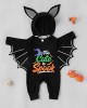 【6M-3Y】2-piece Baby Halloween Print Black Bat Romper With Hat