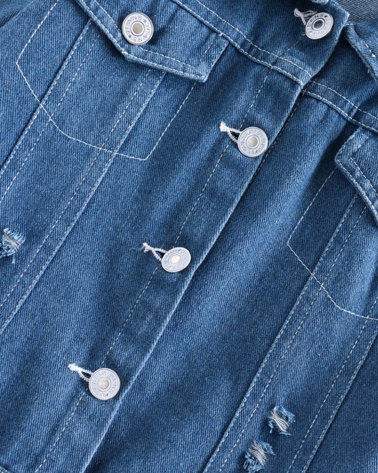 【2Y-10Y】Boys Casual Letters And Tractor Print Blue Denim Jacket