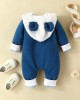 【0M-18M】Baby Adorable Moon And Cloud Embroidered Blue Hooded Romper - 8012