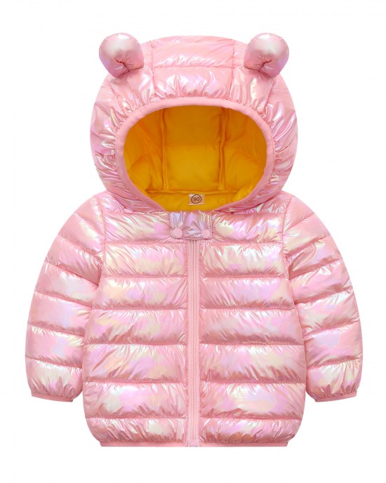 【12M-5Y】Kids Casual Solid Color Thickened Quilted Hooded Jacket