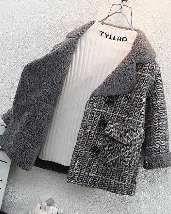 【18M-12Y】Boys Casual Thick Fleece Plaid Jacket