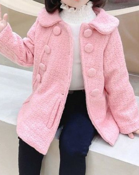 【12M-5Y】Girls Fashionable Solid Color Double-Breasted Tweed Jacket