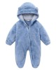 【0M-12M】Unisex Baby Thickened Fleece Hooded Bodysuit Coral Fleece Romper