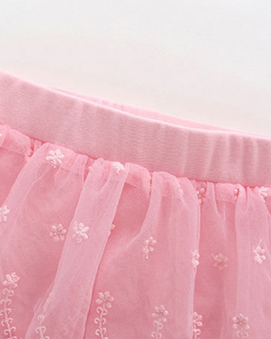 【18M-6Y】Girls Cute Floral Embroidered Lace Skirt Fake Two Piece Leggings