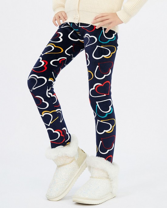 【3Y-12Y】Girls Stylish Leopard And Flowers And Cartoon Print Thickened Fleece Leggings