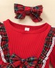 【3M-7Y】2-piece Girls Sweet Plaid Long Sleeve Dress With Hairband - 33255