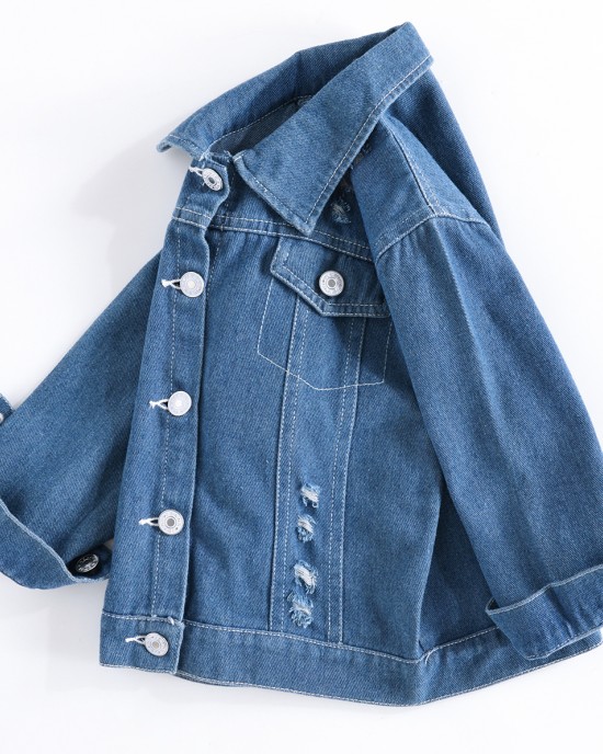 【2Y-10Y】Boys Letter And Fire Truck Print Blue Denim Jacket