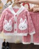 【12M-6Y】2-piece Girls Cute Bunny Pocket Coral Velvet Pajama Set