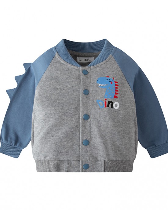 【18M-9Y】Boys Casual Dinosaur Print Sweatshirt Cardigan