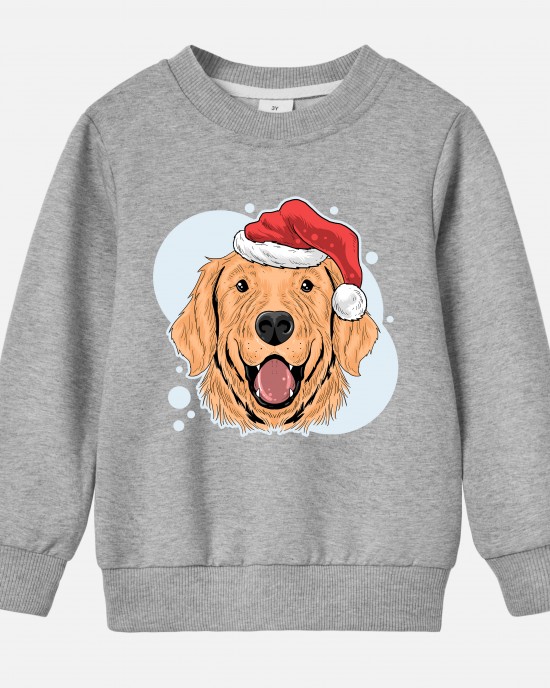 【12M-9Y】Kids Christmas Golden Retriever Dog Print Cotton Stain Resistant Long Sleeve Sweatshirt