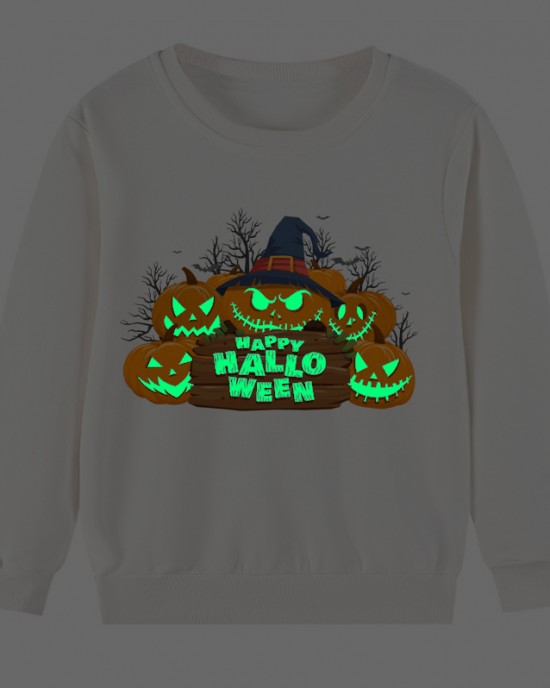 【2Y-9Y】Kids Luminous Halloween Pumpkin Print Round Neck Long Sleeve Sweatshirt