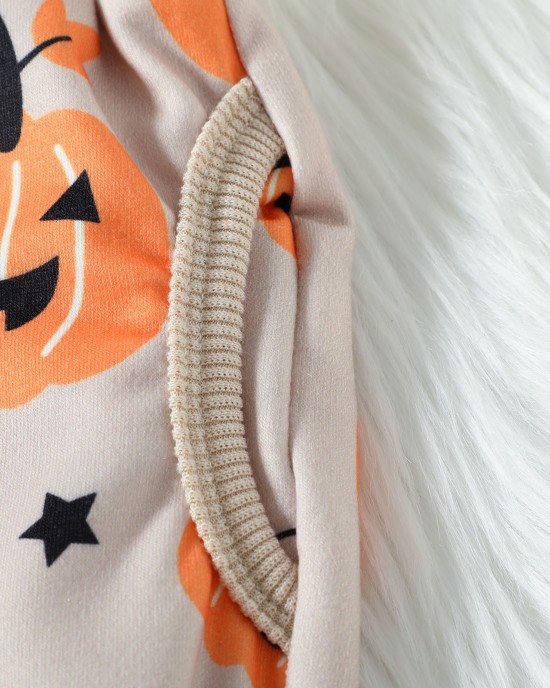 【6M-5Y】2-piece Kids Halloween Print Long Sleeve Sweatshirt And Pants Set