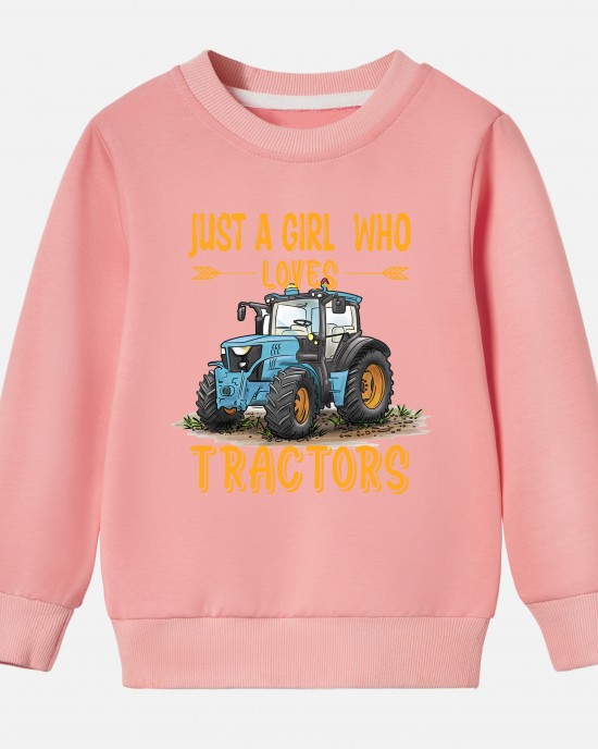 【12M-9Y】Girl Casual Letters And Tractor Print Cotton Stain Resistant Long Sleeve Sweatshirt