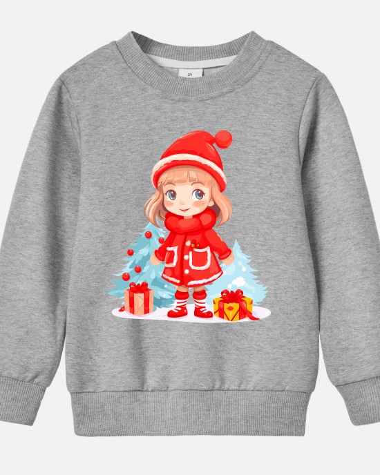 【12M-9Y】Girl Cartoon Christmas Print Cotton Stain Resistant Long Sleeve Sweatshirt