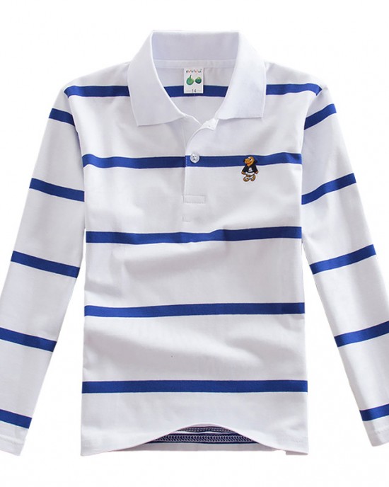 【18M-13Y】Boys Casual Striped Cotton Fabric Long Sleeve Polo Shirt