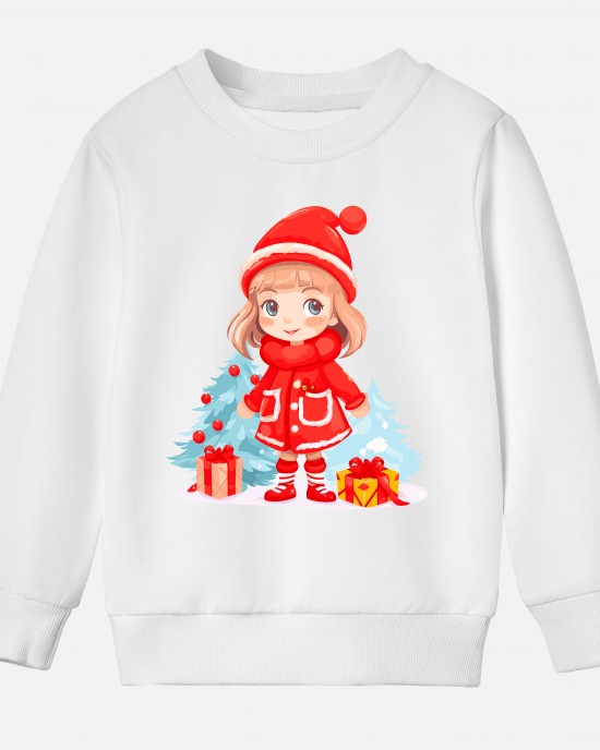 【12M-9Y】Girl Cartoon Christmas Print Cotton Stain Resistant Long Sleeve Sweatshirt