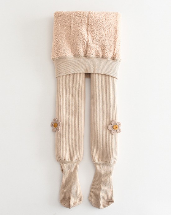 【1Y-11Y】Girls Cute Floral Embroidery Thickened Fleece Pantyhose