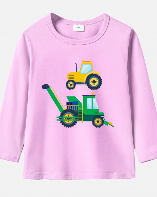 【12M-9Y】Boys Agricultural Combines Print Cotton Stain Resistant Long Sleeve T-shirt