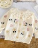 【12M-6Y】Girls Cute Floral Embroidered Lapel Sweater Cardigan (Hat Not Included)