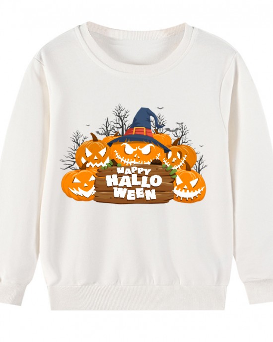 【2Y-9Y】Kids Luminous Halloween Pumpkin Print Round Neck Long Sleeve Sweatshirt