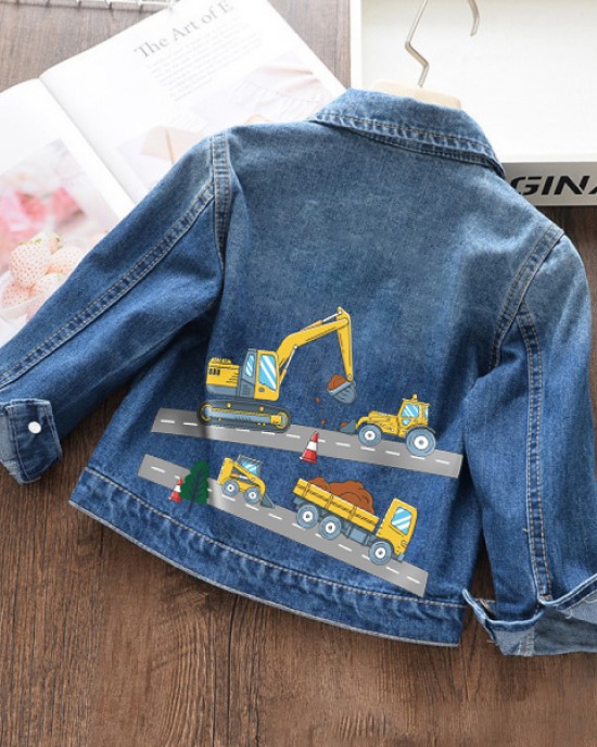 【18M-11Y】Boys Fashion Excavator Print Blue Denim Jacket - 3142