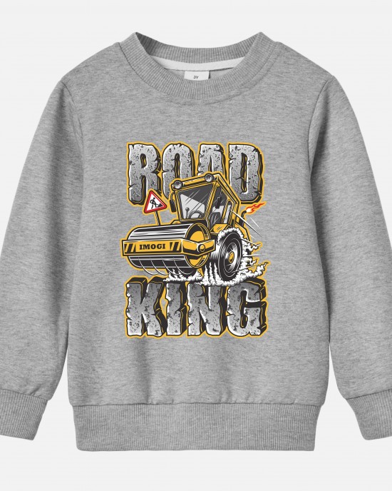 【12M-9Y】Boy Road Roller Print Cotton Stain Resistant Long Sleeve Sweatshirt