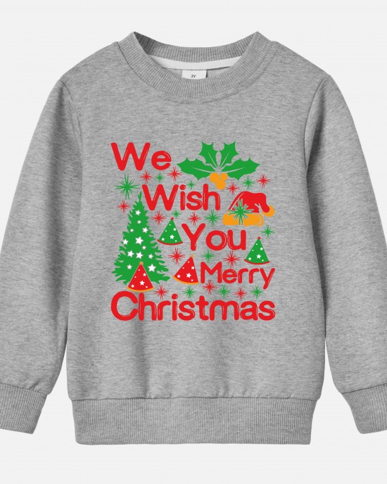 【12M-9Y】Kids Christmas Letter Print Cotton Stain Resistant Long Sleeve Sweatshirt