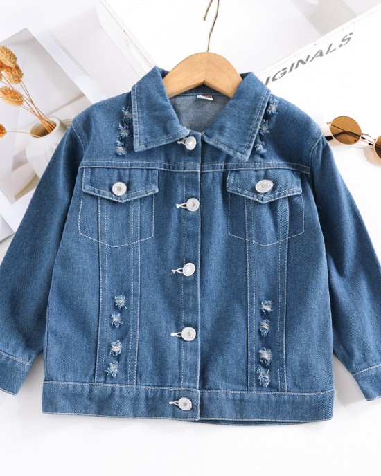 【2Y-10Y】Boys Letter And Excavator Print Blue Denim Jacket