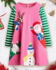 【18M-7Y】Girls Cute Christmas Pattern Embroidered Round Neck Long Sleeve Dress