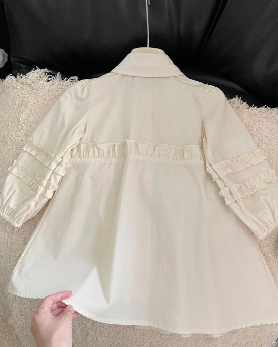 【18M-8Y】Girls Sunflower And Ruffle Design White Shirt Dress