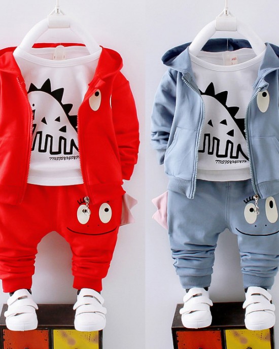 【12M-4Y】3-piece Boys Casual Dinosaur Print T-shirt & Hoodie & Pants Set