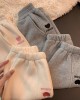 【18M-8Y】Girls Stylish Heart Shape And Letter Embroidered Thick Fleece Pants