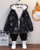 【2Y-10Y】Boys Casual Cartoon Astronaut Print Thickened Fleece Hooded Jacket