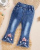 【6M-9Y】Girl Sweet Flowers And Fringed Blue Jeans