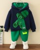 【12M-8Y】2-piece Boys Casual Scarf Bear Embroidered Hooded Sweatshirt And Pants Set