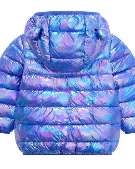 【12M-5Y】Kids Casual Solid Color Thickened Quilted Hooded Jacket