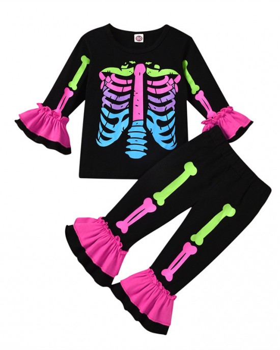 【18M-6Y】2-piece Girls Halloween Printed T-shirt And Pants Set - 34214