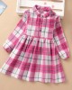 【18M-7Y】Girls Fashion Stand Collar Plaid Long Sleeve Dress