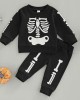 【6M-4Y】2-piece Boys Halloween Print Black Sweatshirt And Pants Set