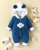 【0M-18M】Baby Adorable Moon And Cloud Embroidered Blue Hooded Romper - 8012