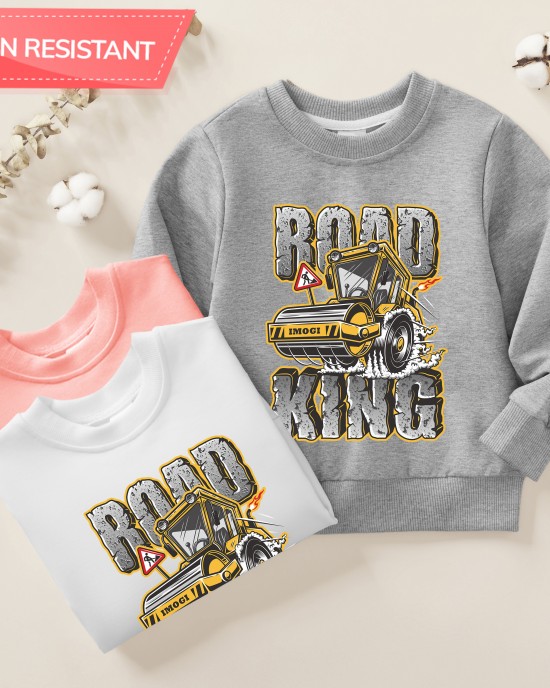 【12M-9Y】Boy Road Roller Print Cotton Stain Resistant Long Sleeve Sweatshirt