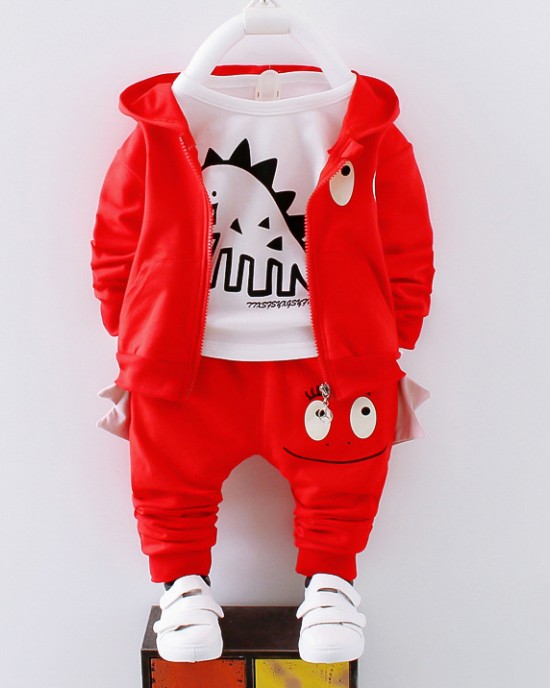 【12M-4Y】3-piece Boys Casual Dinosaur Print T-shirt & Hoodie & Pants Set