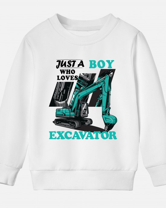 【12M-9Y】Boy Letter And Excavator Print Cotton Stain Resistant Long Sleeve Sweatshirt