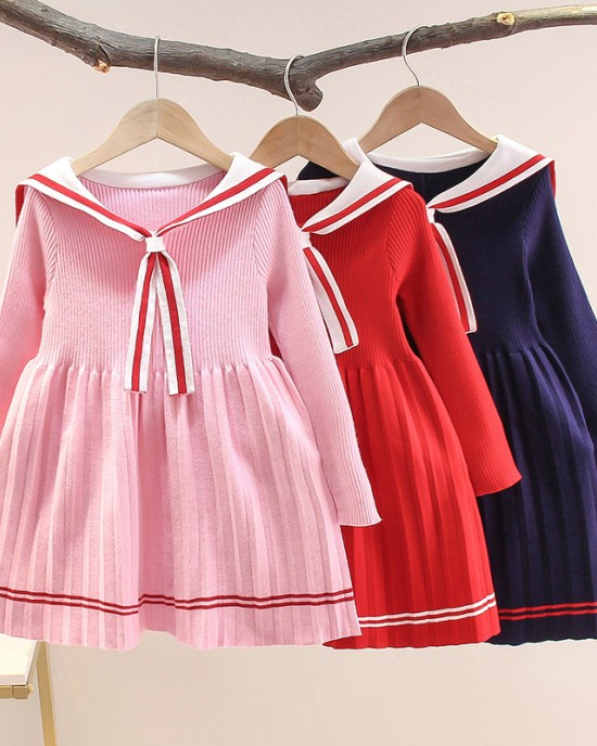 【3Y-13Y】Girls Fashion Lapel Long Sleeve Sweater Dress