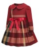 【18M-8Y】Girls Cotton Red Plaid Long Sleeve Dress - 33262