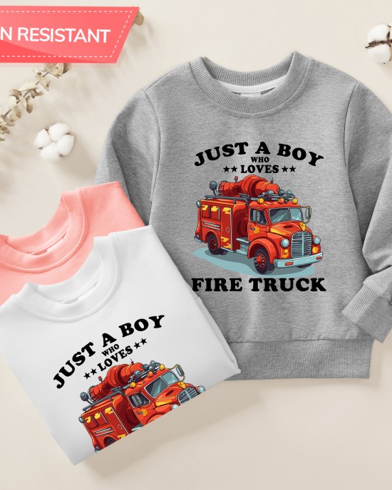 【12M-9Y】Boy Letter And Fire Truck Print Cotton Stain Resistant Long Sleeve Sweatshirt