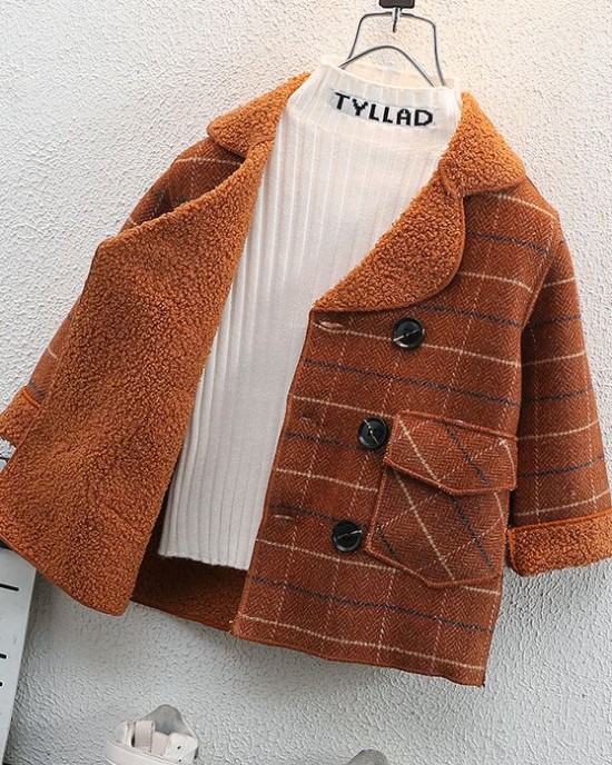 【18M-12Y】Boys Casual Thick Fleece Plaid Jacket