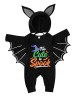 【6M-3Y】2-piece Baby Halloween Print Black Bat Romper With Hat