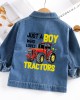 【2Y-10Y】Boys Casual Letters And Tractor Print Blue Denim Jacket