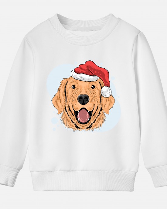 【12M-9Y】Kids Christmas Golden Retriever Dog Print Cotton Stain Resistant Long Sleeve Sweatshirt